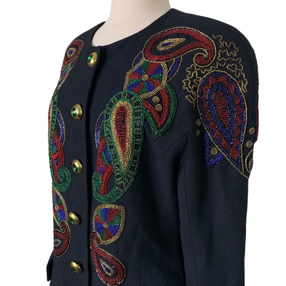 Vintage Lillie Rubin Exclusive Black Heavily Beaded Wool Bead Embellished Jacket - Picture 7 of 14